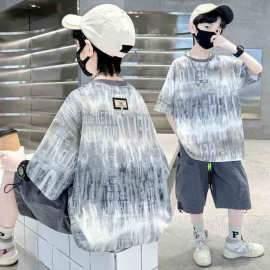 童装男童夏季时髦韩版2026新款中大童扎染短袖运动休闲上衣男孩潮