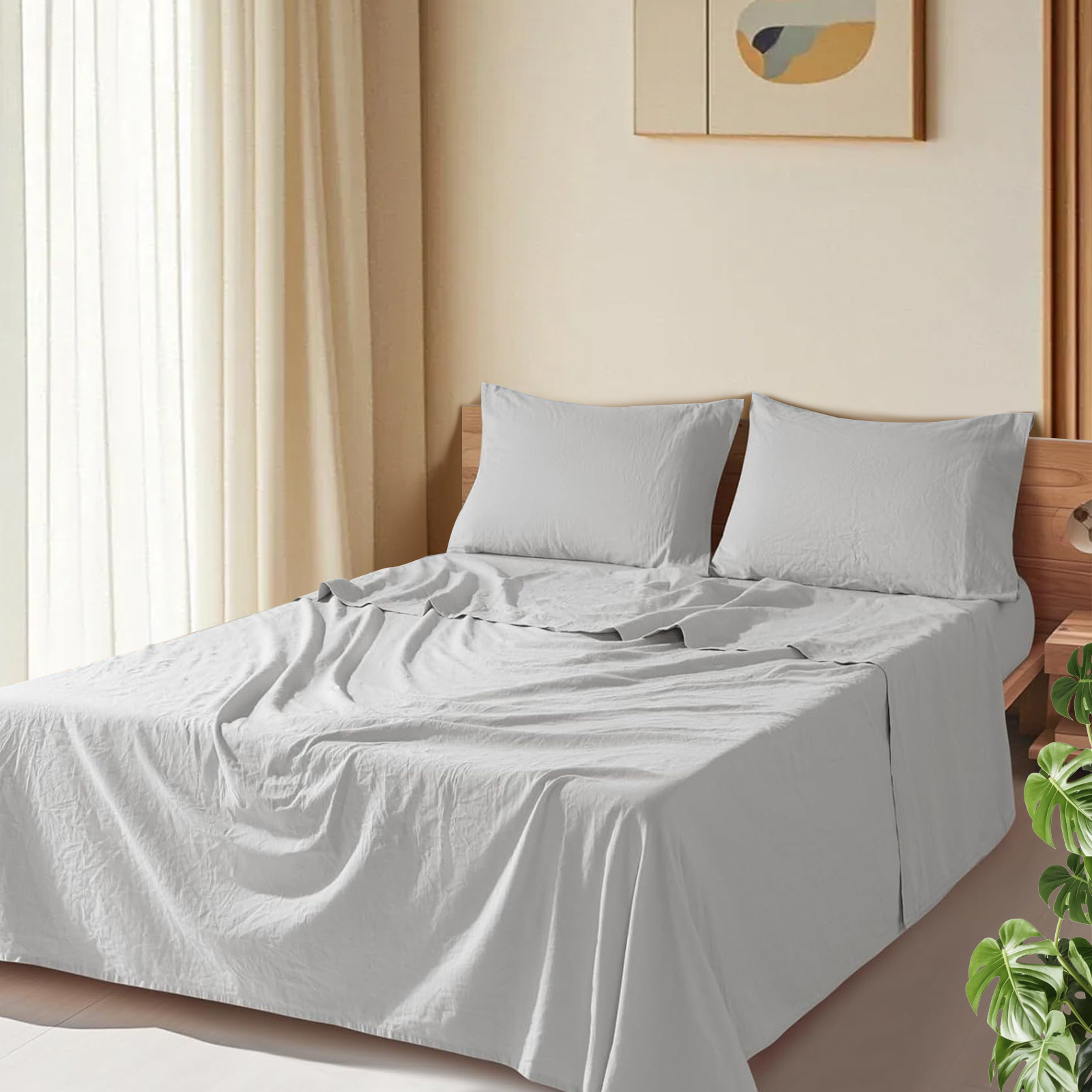 lino de color sólido, cuatro piezas de lino de algodón lavado con agua, nórdico simple, cuatro estaciones, ropa de cama general de fábrica de comercio exterior al por mayor