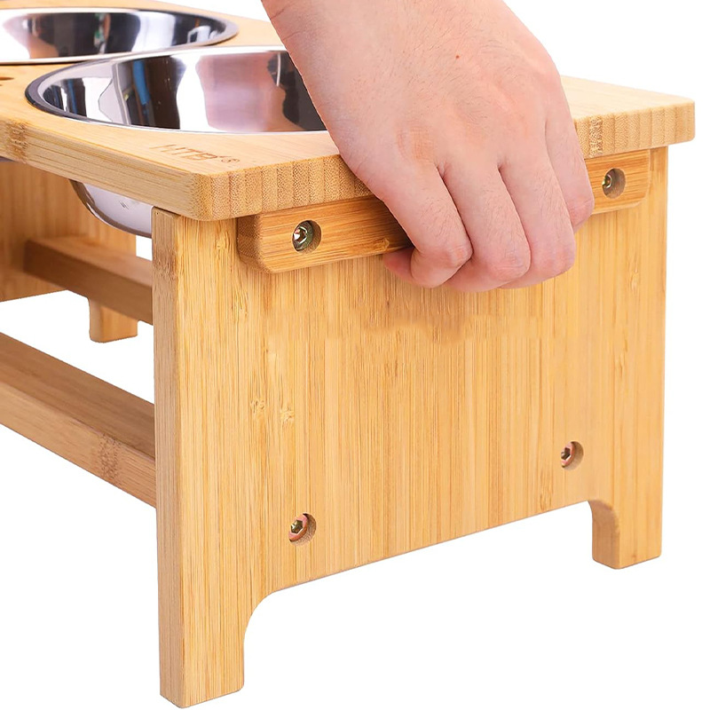 bambú para mascotas, perros y gatos, rack de madera antideslizante para mascotas, mesa de alimentación de agua potable para perros y gatos, rack de platos para perros y gatos
