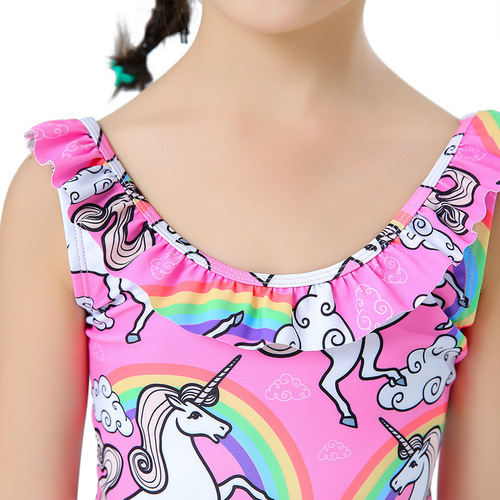 Children's one-piece swimsuit cute cartoon one-piece swimsuit summer big kid girls and boys swimsuit sets stylish sleeveless swimwear set