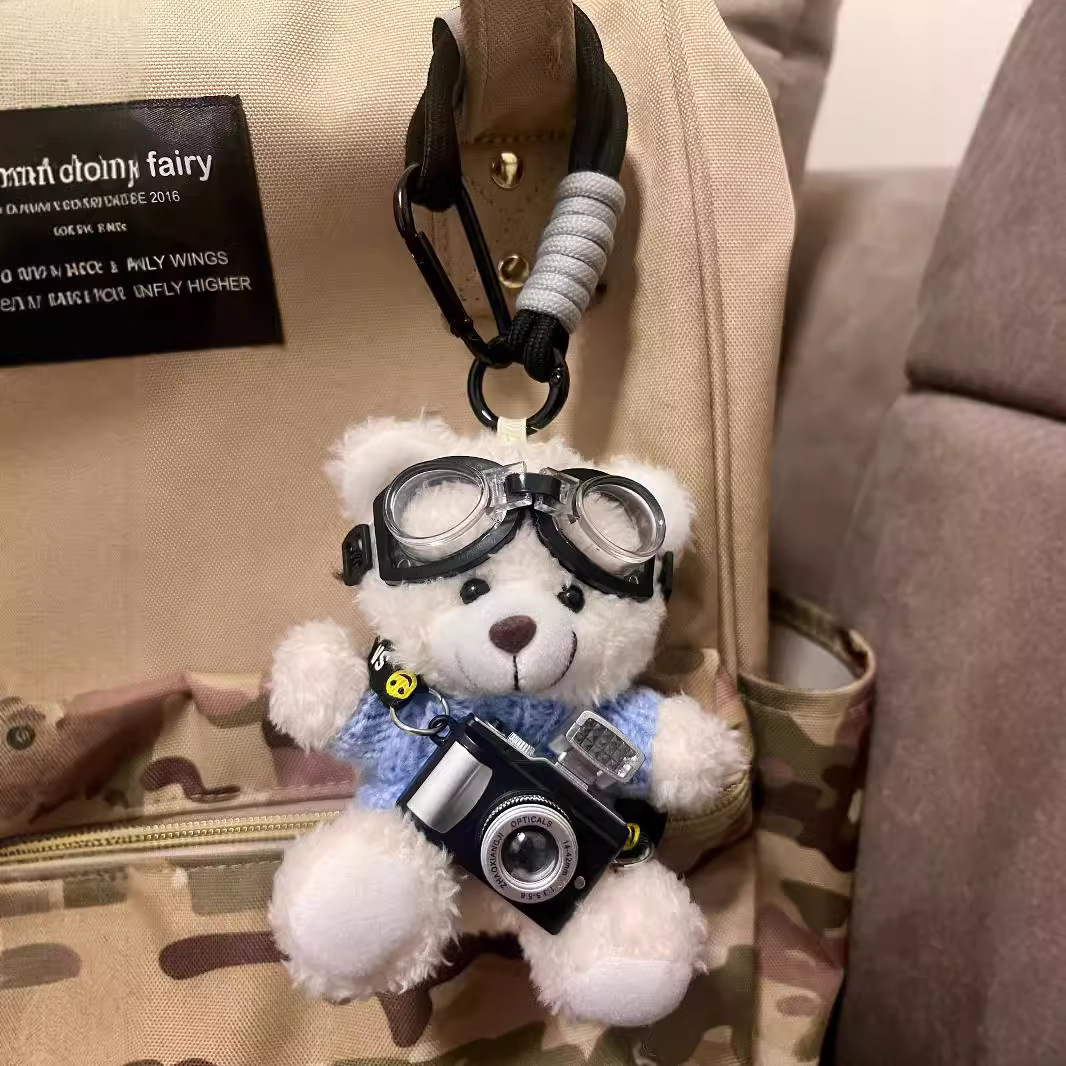 Cámara original oso lindo colgante de bolsa muñeca de felpa colgante de mochila colgante de pareja llavero regalo creativo