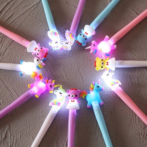 Japanese gel pen with light, cartoon unicorn signature pen, cute personalized student small prize stationery