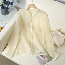 夏季网红爆款雪纺衫新中式盘扣长袖衬衫防晒衫女士