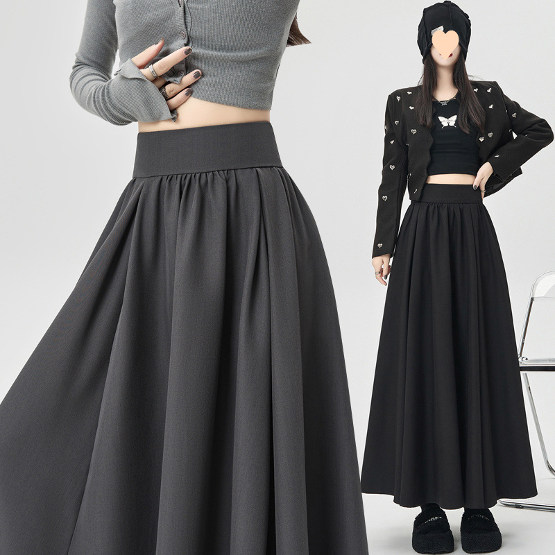 Suit Pleated Skirt for Women 2025 Spring and Autumn Tummy Control High Waist Draped Casual Umbrella Skirt Large Hem Long Skirt