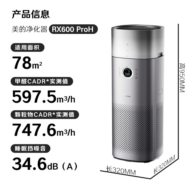 Midea Air Purifier KJ650G-RX600 ProH Humidification All-in-One Household in addition to formaldehyde Digital Display Smoking