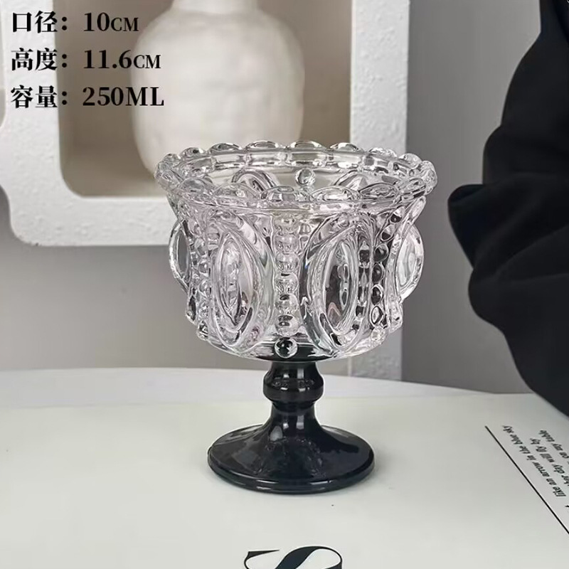 浮雕甜品宽口玻璃杯高颜值女生夏天加厚糖水碗高脚雪糕冰淇淋杯子|undefined