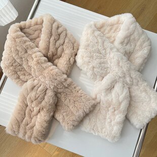 Thick version of soft waxy fur scarf women's Korean style solid color all-match cross short imitation Rex rabbit scarf autumn and winter fur collar