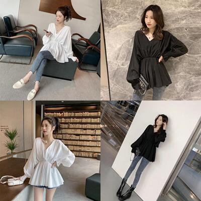 フリルブラウス ボリューム袖フリルウエストマーク長袖