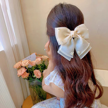 【GeLin精品】夏季新款高级感发夹网纱水钻珍珠蝴蝶结顶夹弹簧夹
