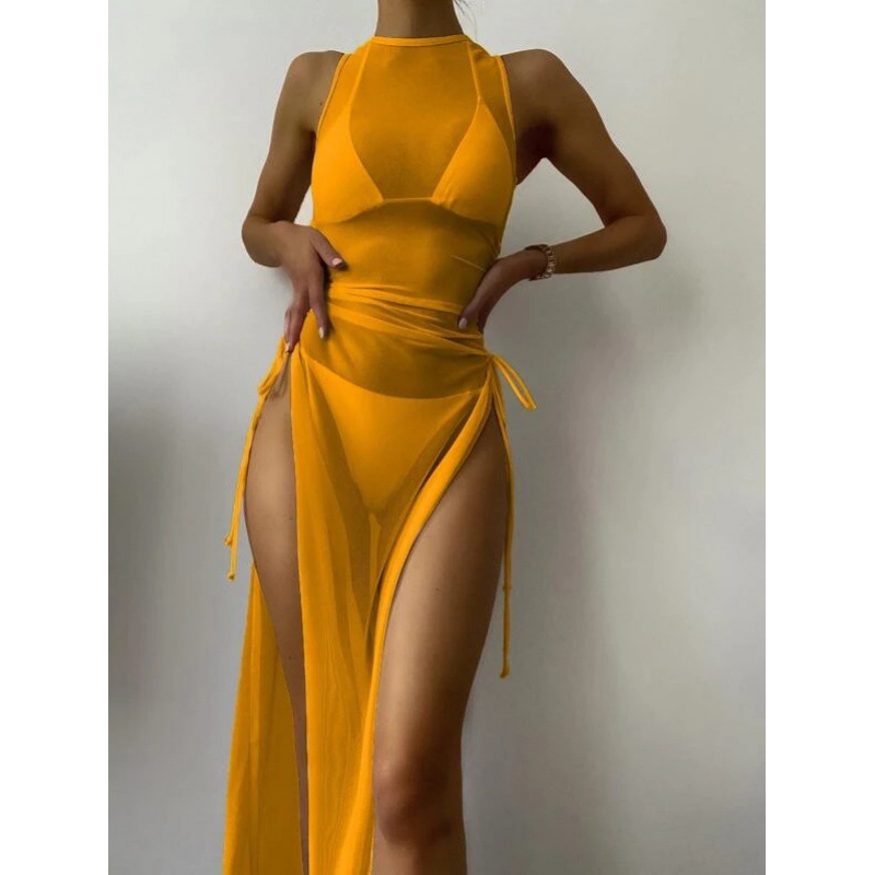 Mingyi europeo y americano nuevo traje de baño bikini multicolor color sólido Falda larga sexy dividida de tres piezas traje de baño de las mujeres