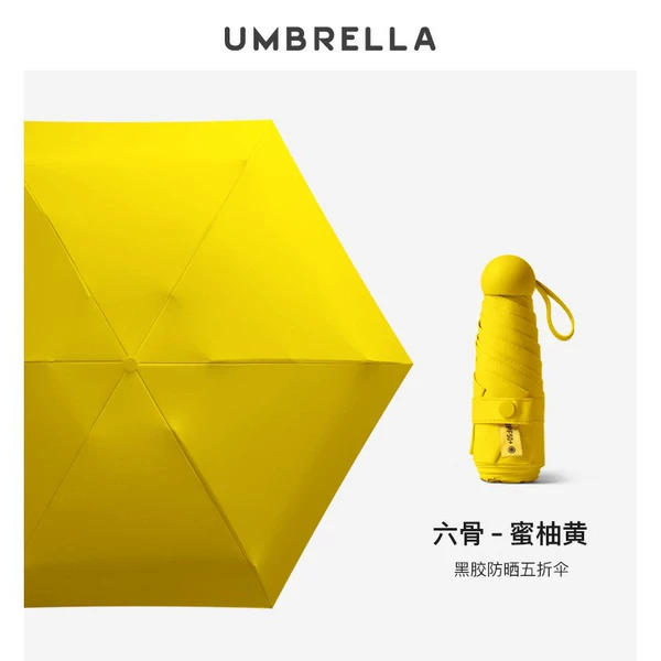 6 Bone Capsule Umbrella with yellow label cloth set-lemon yellow