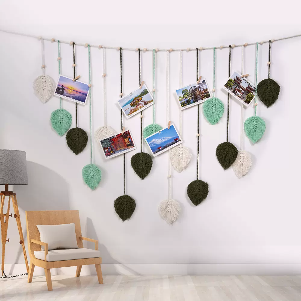 跨境树叶挂毯 家居装饰波米西亚风民宿挂件手工编织照片墙挂饰