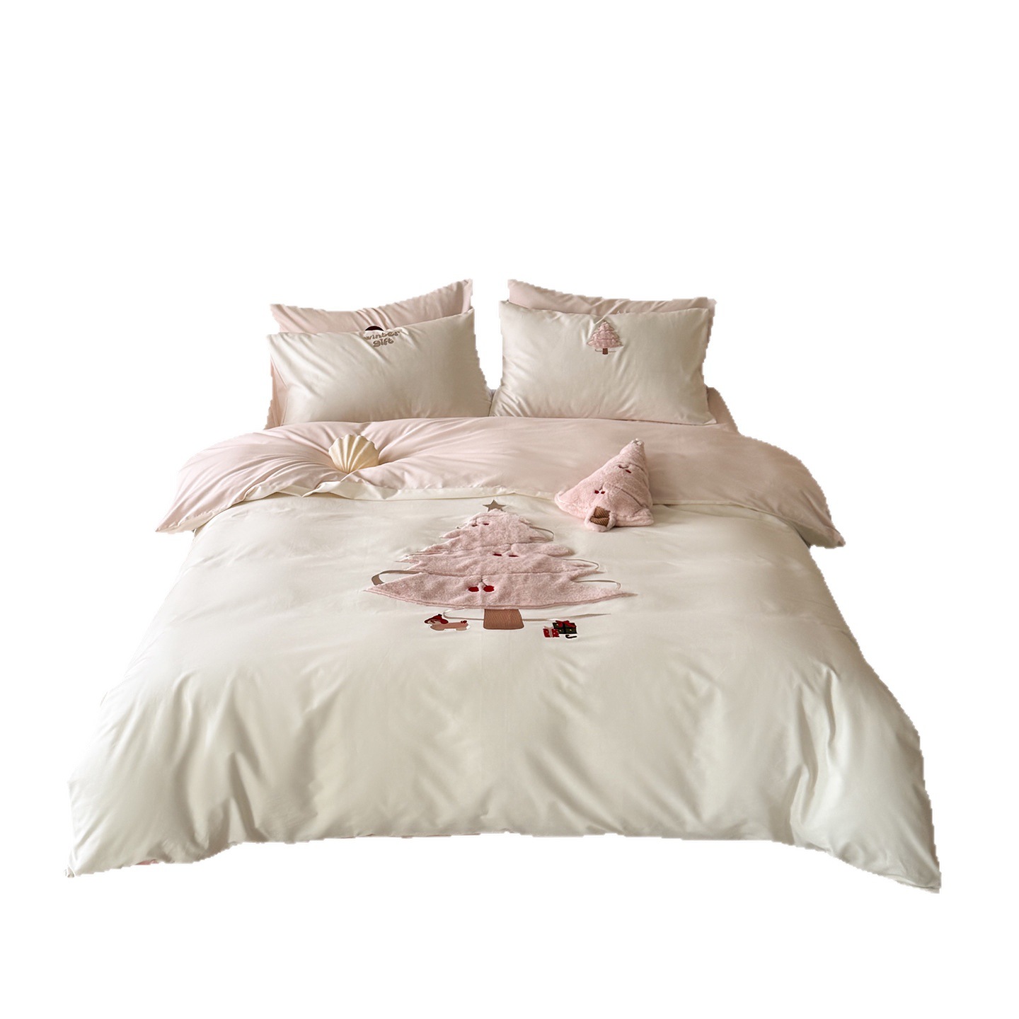 High Thread Count Density - 100S Long-staple Brushed Four-piece Bedding Set, Pure Cotton With Towel Embroidery, Bed_voghion.com