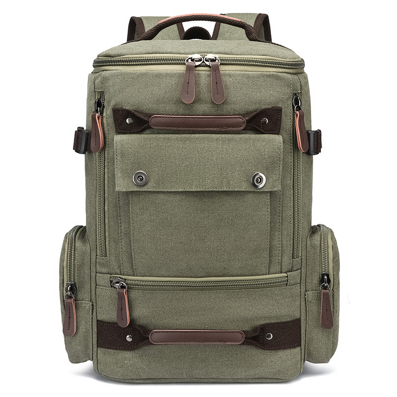 Mochila de lona para hombre, estilo casual y moderno, multifuncional, para estudiantes, con remaches, gran oferta transfronteriza