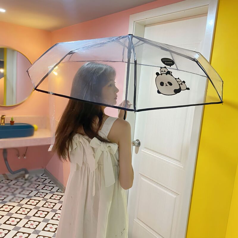 Japanese Style Cute Summer Transparent Umbrella Cartoon Bunny Folding Three-fold Umbrella Small Fresh Student Thickened Couple Umbrella