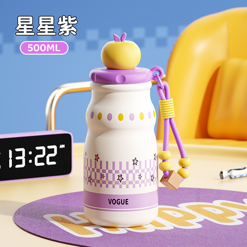 Apple encantadora taza de aislamiento de agua de regalo de cumpleaños para mujeres, taza de bolsillo para estudiantes, botella de paja portátil de dibujos animados