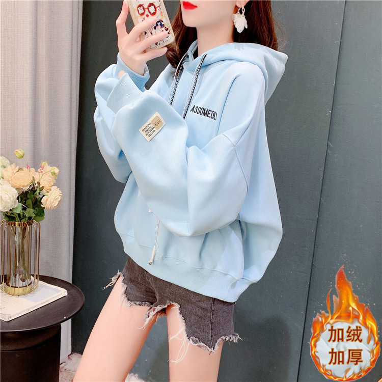 Official Picture Special Price Double Cap Back Collar 2023 New Velvet Short Hooded Sweatshirt Women's Korean Style Lazy Style Top Official Picture Special Price Double Cap Back Collar 2023 New Velvet Short Hooded Sweatshirt Women's Korean Style Lazy Style Top