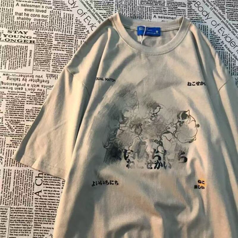 Easiest for Match Casual Cartoon Short-Sleeved Male and Female Students Japanese Style Trendyy Simple Large Size T-Shirt Summer New Couple Tops