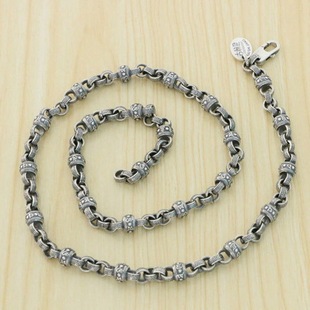 925 Silver Necklace Men's Sterling Silver Retro Stylish Simple Hip-Hop High-End Trendy Men's Accessories Six-Character Mantra Silver Chain