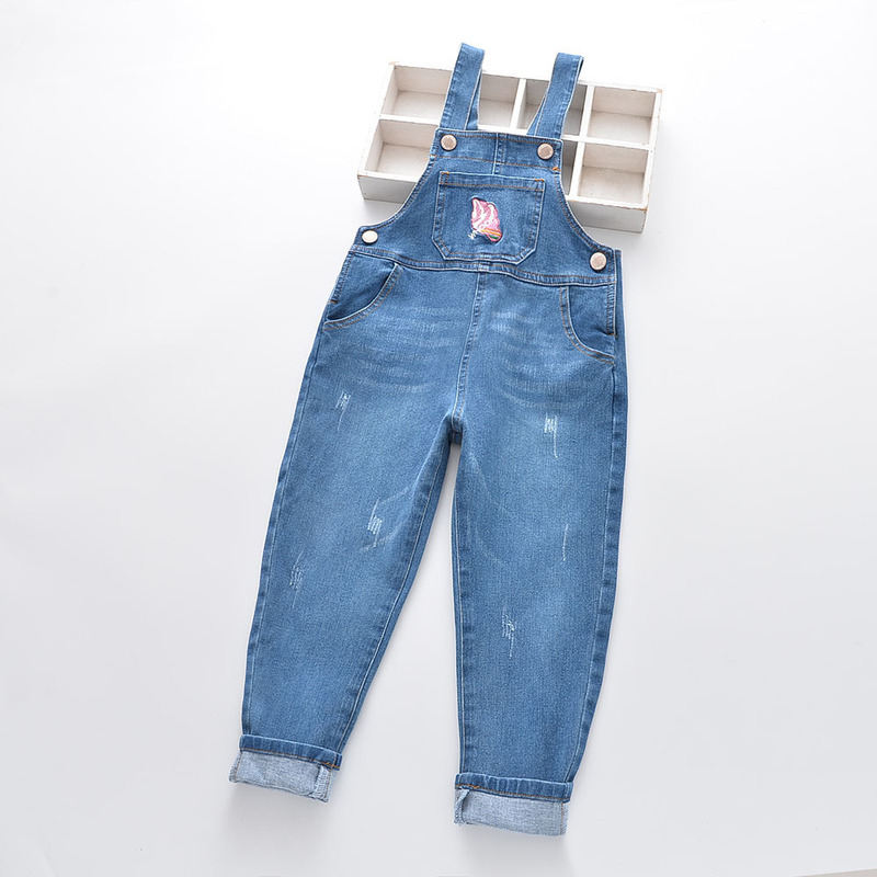 0126-62 2022 spring new ice cream embroidered girls' casual denim suspender pants