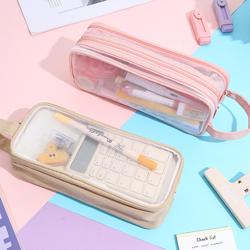 Bolsa de lápices de malla, bolsa de papelería para estudiantes de gran capacidad, caja de lápices de estilo ins simple, caja de lápices transparente para exámenes de alto valor