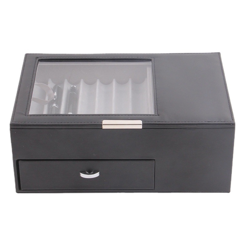 Caja de pluma 14 piezas caja de presentación de pluma de cuero doble cajón caja de regalo de negocios caja de almacenamiento de pluma caja de papelería