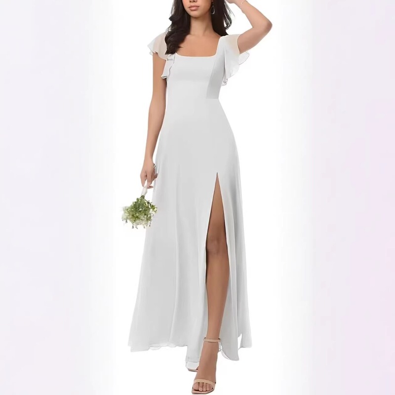 Amazon European and American chiffon bridesmaid dress with slit, long gown, slimming, backless, tie-up evening dress Amazon European and American chiffon bridesmaid dress with slit, long gown, slimming, backless, tie-up evening dress