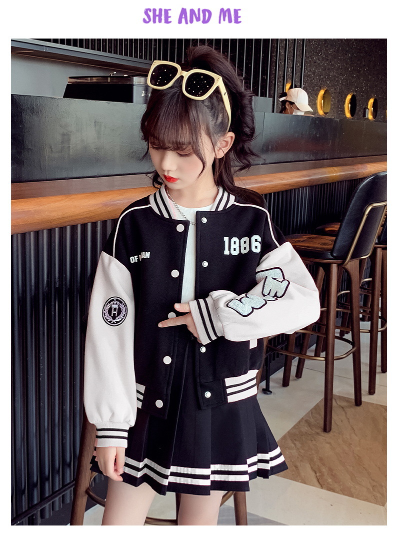 Academy Style Skirt Spring and Autumn New Big Boy Fashionable Parent-child Coat Girls' Baseball Two Piece Set_voghion.com