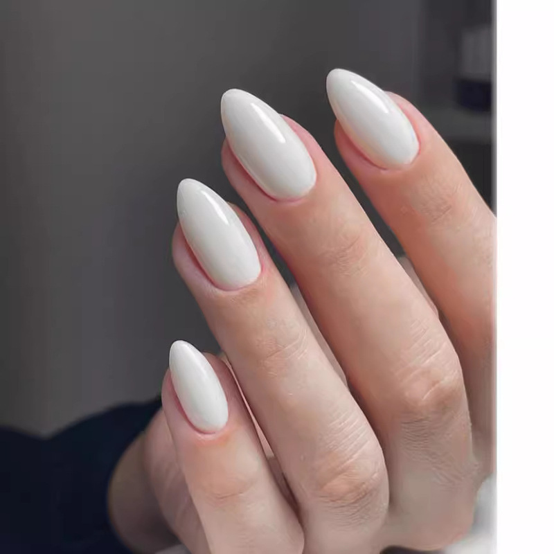 White Almond Wear Nail Art Simple Solid Color Water Drops Nail Patch Finished Removable Nail Pieces Wholesale White Almond Wear Nail Art Simple Solid Color Water Drops Nail Patch Finished Removable Nail Pieces Wholesale