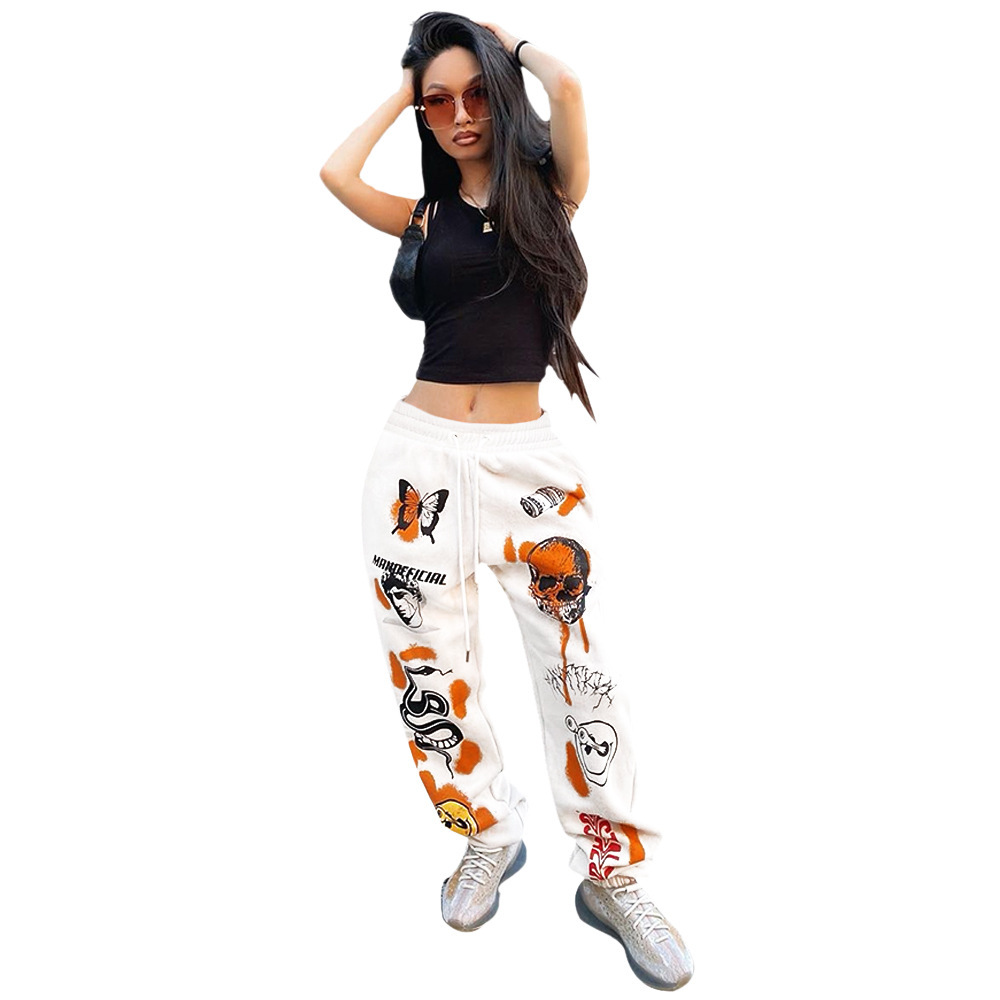 Pantalones deportivos de cintura alta con estampado de dibujos animados NSXPF102968