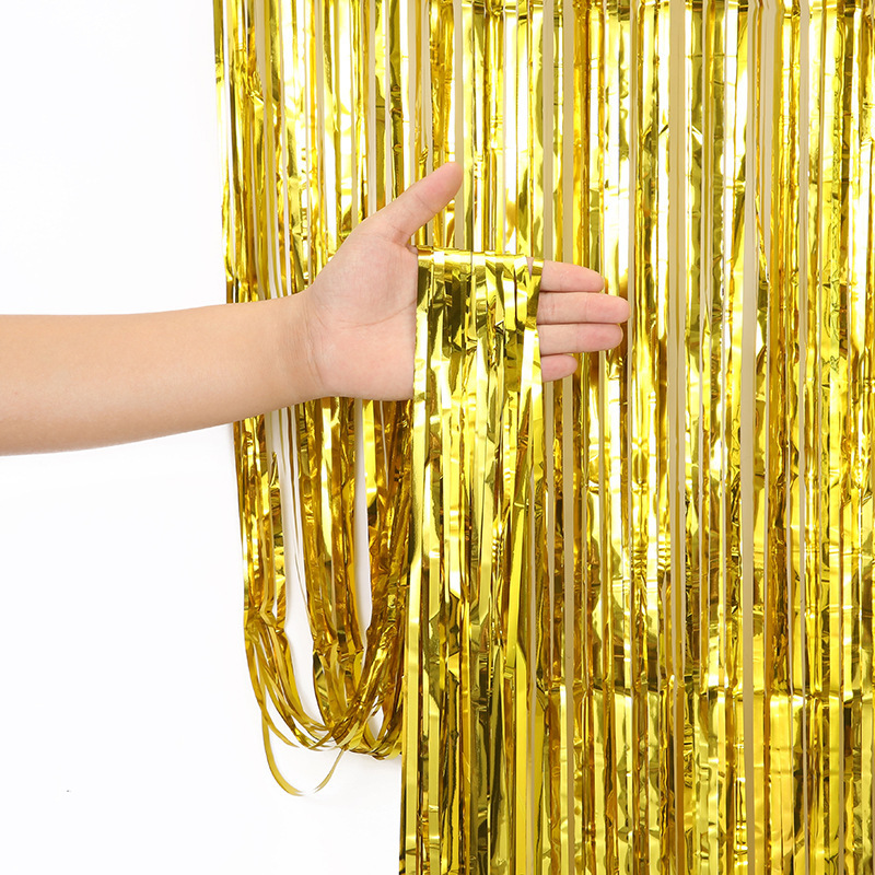 Nuevo 1*2 M cortina de seda de la lluvia película de aluminio boda fiesta de cumpleaños Fondo puerta cortina decoración Año Nuevo DISEÑO DE Navidad al por mayor