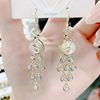 Chinese Phoenix, earrings, long zirconium with tassels, new collection, Chinese style, cat's eye, internet celebrity