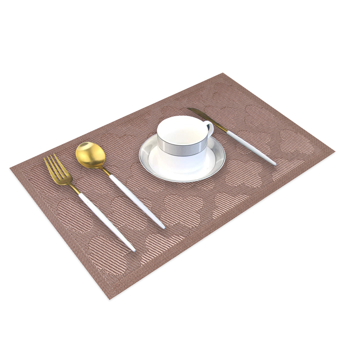 Nuevo cojín de mesa de cuatro hojas Teslin pvc cojín de mesa ligero lujoso estilo jacquard impermeable aislamiento térmico cojín de taza lavable