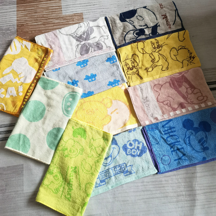 Japanese Pure Cotton Cartoon Jacquard Double-Sided Terry Towel Face Towel Long Towel with Mickey Mouse and Other Soft Designs