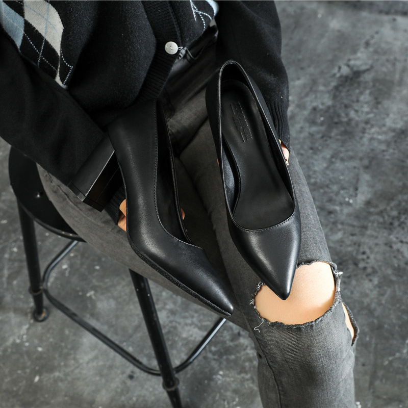 Zuodingni YB-1 chunky heel small size 313233 single-layer shoes high heels women's extra-large widened plus size women's shoes 41 42 43