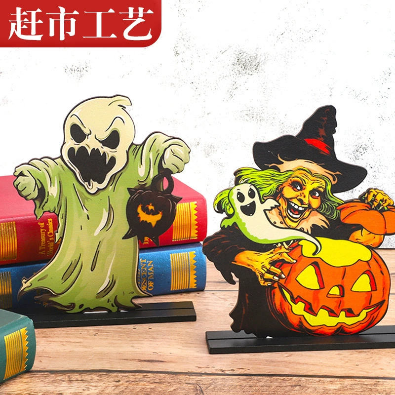 Деревянные украшения на тему Хэллоуина, фестиваль призраков, череп, ведьма, настольные украшения, украшение для гостиной, праздничная атмосфера