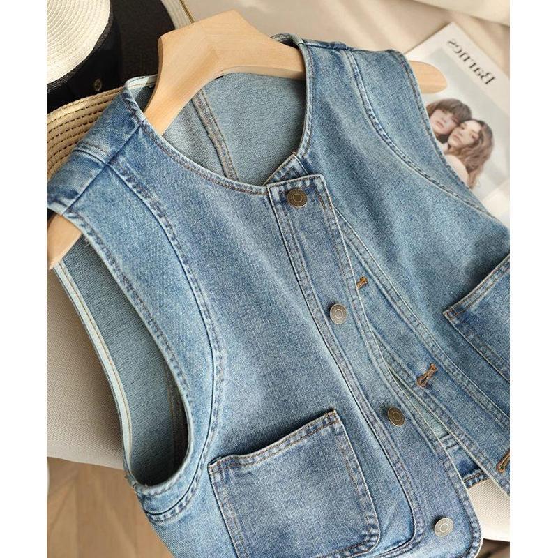 5th Street ファッショナブルで多用途な女性用レイヤードデニムベスト春と夏の新しいルーズショートノースリーブジャケット|undefined