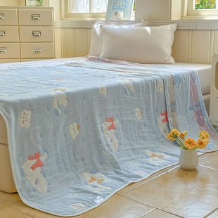 Sky Blue Cream Dog Embroider Cotton Tencel Five-Layer Cartoon Towel Quilt Summer Quilt Gauze Towel Blanket Cover Blanket