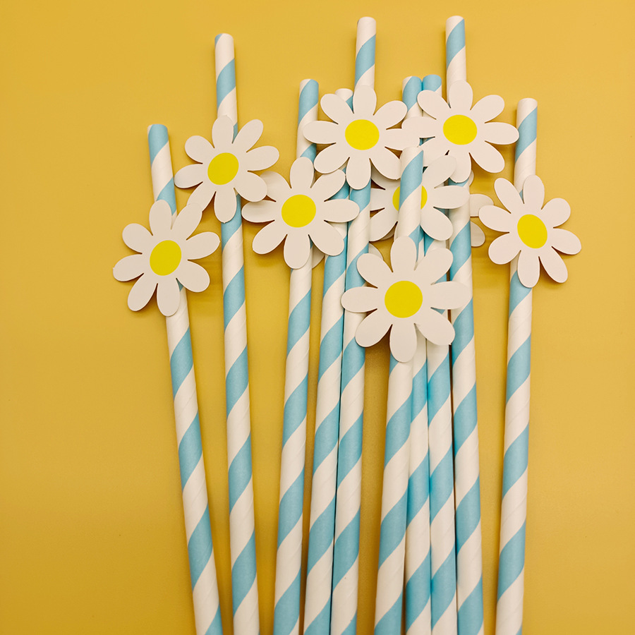 Margarita Rosa pequeña flor papel paja creativa fábrica en stock al por mayor fiesta creativa decoración de paja con tarjeta