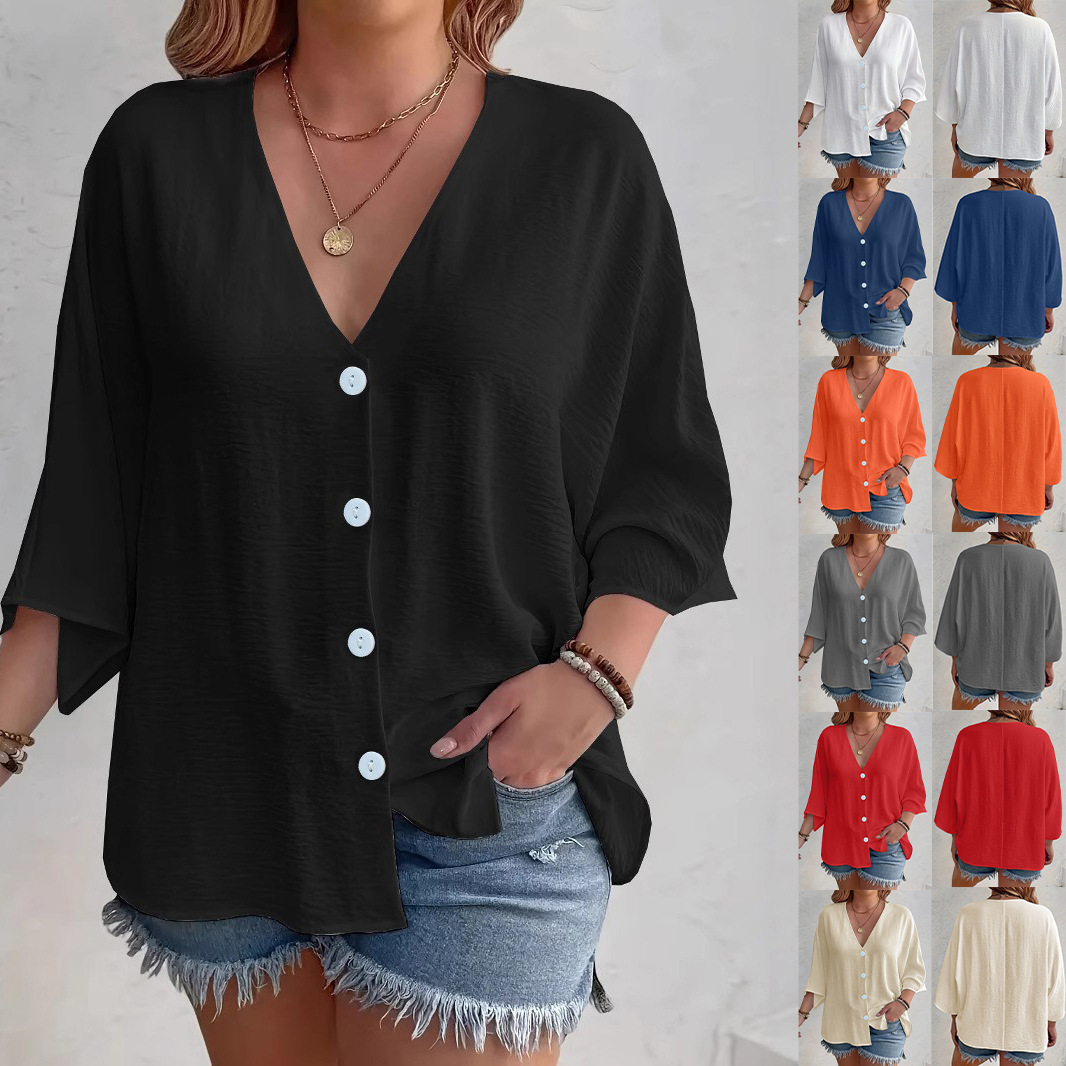 Women's Clothing Spring And Autumn New Women's V Neck Button Ice Silk Wrinkle Solid Color Cardigan Long Sleeve Women_voghion.com