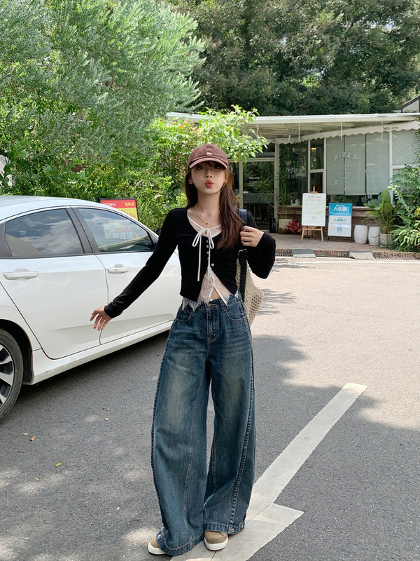 切糕自制小个子初秋新款上衣女设计感黑色拼接长袖T恤内搭针织衫|undefined