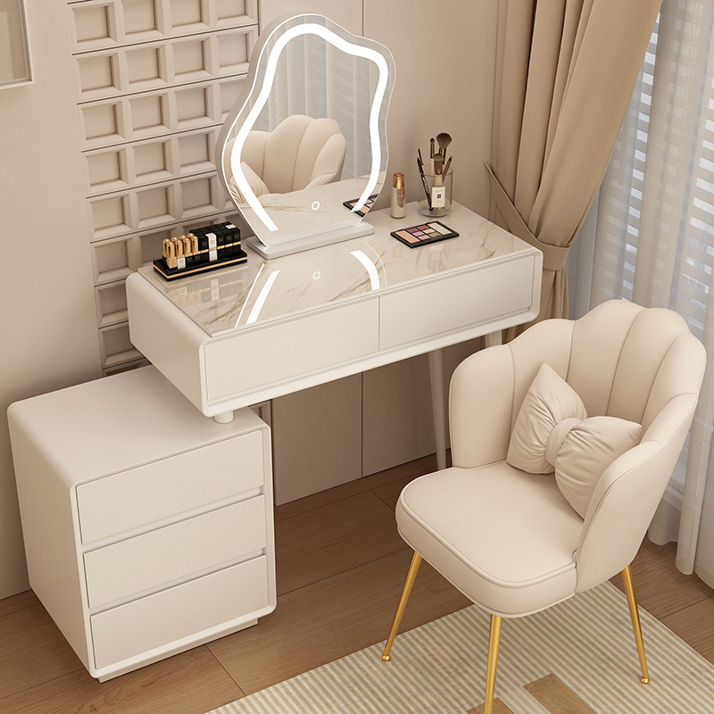 Madera maciza tablero de roca mesa de tocador de estilo de viento silencioso mesa de maquillaje de estilo de viento crema gabinete de almacenamiento mesas de cabecera de cama pequeñas mesas de maquillaje en una