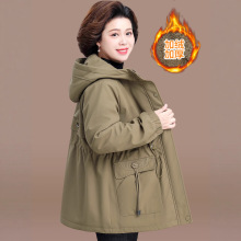 中年妈妈秋装加绒加厚外套贵夫人派克服中长款中老年女装秋冬棉衣