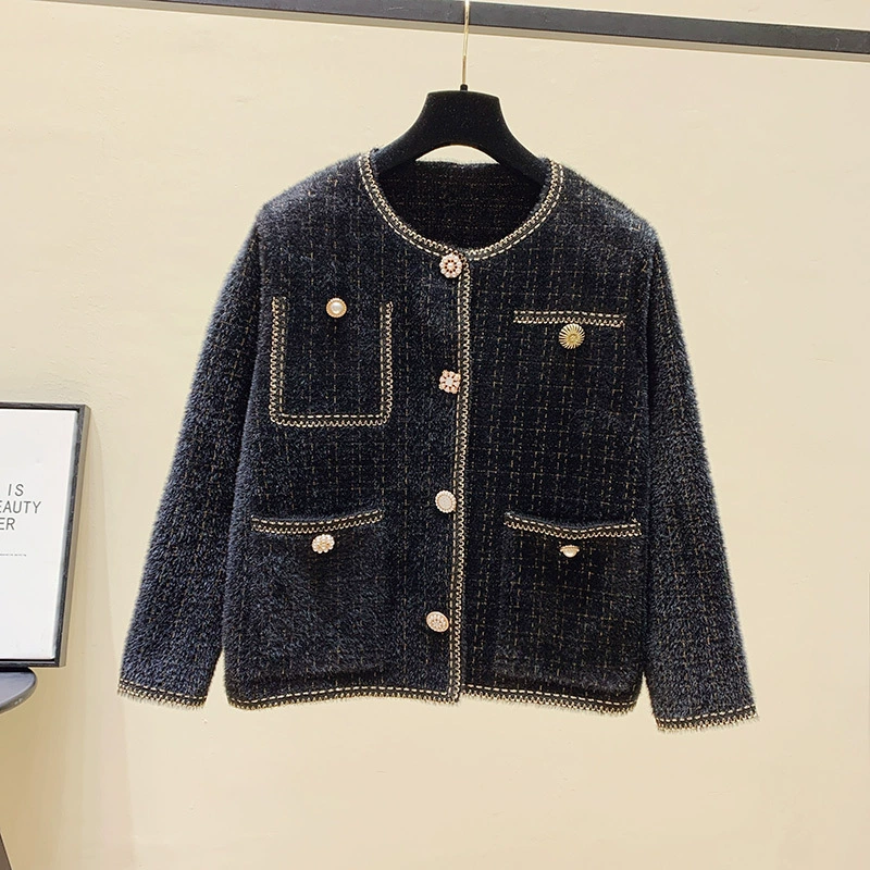 Вязаный кардиган (в стиле Chanel), велюровая фактура, свободный крой, демисезон, размеры M–L