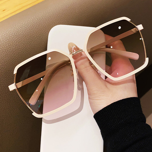 New temperament metal half-frame sunglasses for women, high-end driving street photography sunglasses, anti-UV travel sunglasses