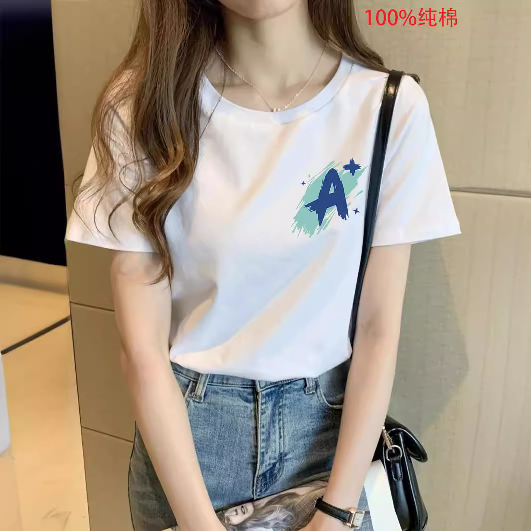 2024 verano nuevo estilo camiseta de algodón de manga corta para mujer más tamaño pesado cuello redondo casual para hombres y mujeres con el mismo estilo camiseta base