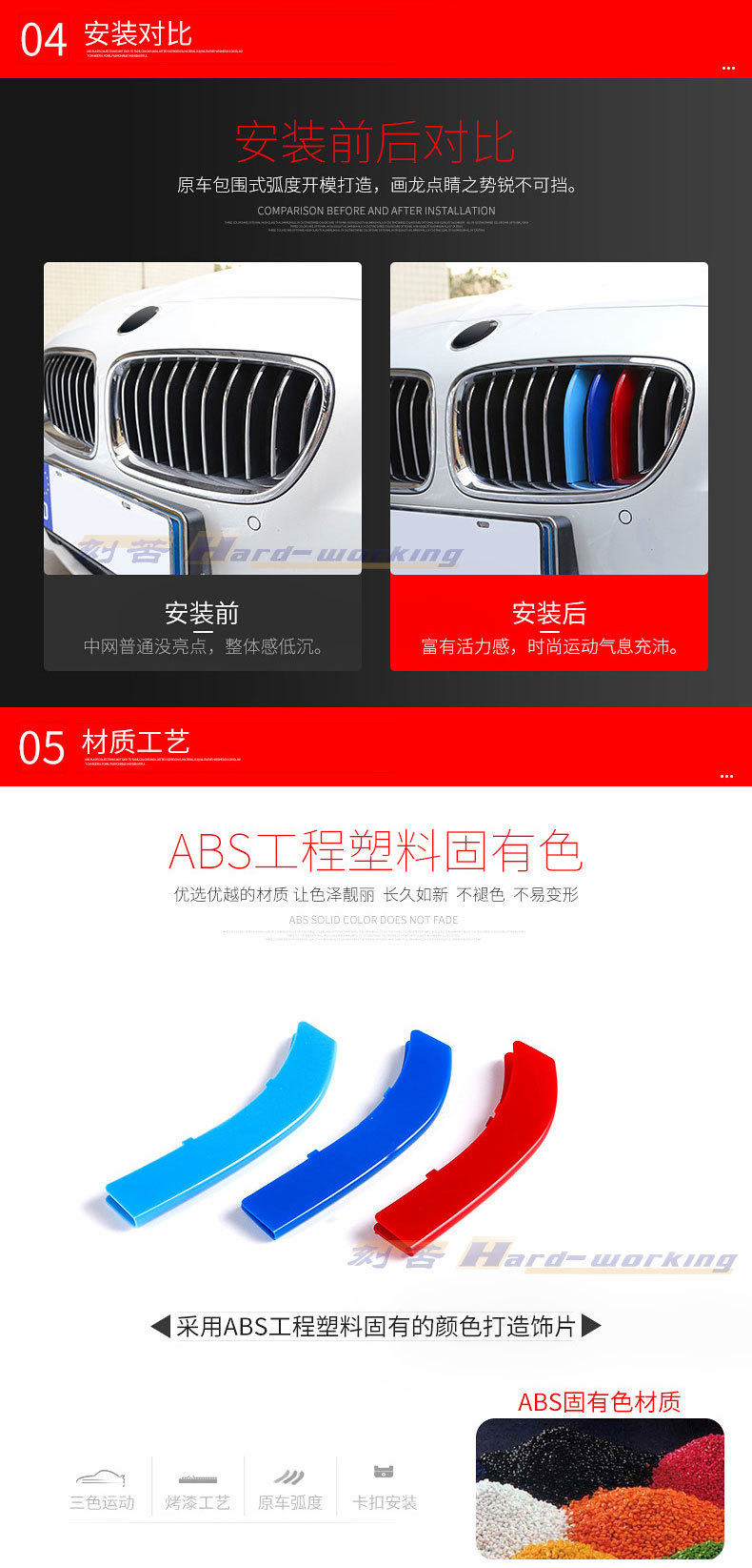 Suitable for BMW mid-net new 3 Series 5 Series 1 Series 3gtX1X3X4X5X6X7 three-color buckle mid-net modification decoration