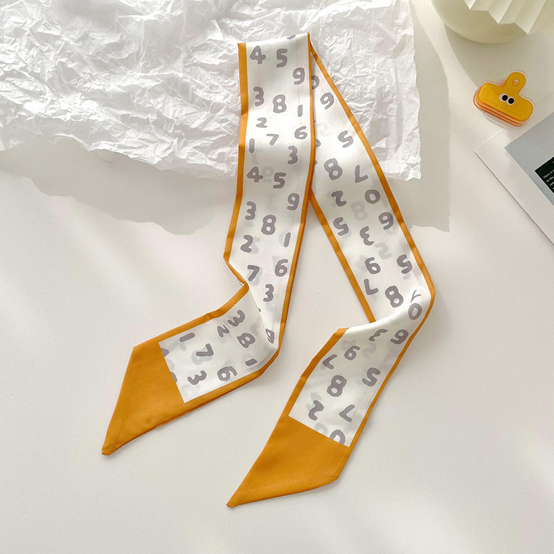 Yellow small flower thin narrow long silk scarf spring and summer multi-functional hair tie bag decorative bow hair band ribbon