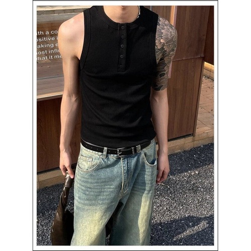 Summer New Sleeveless Button Cardigan Men's Cool Style Simple Minority High-end Slimming Casual Sweatshirt Trend