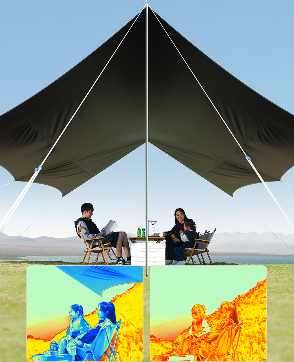 Primitive-Style Vinyl Canopy Tent for Outdoor Camping, Popular Camping Sunshade, Picnic Table and Chairs, Sun Protection Octagonal Butterfly Shape